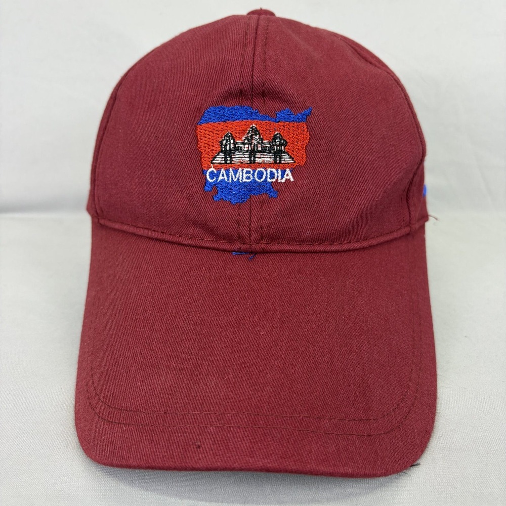 Unbranded Cambodia Souvenir Hat Unisex OSFA Maroon Embroidered Baseball Cap